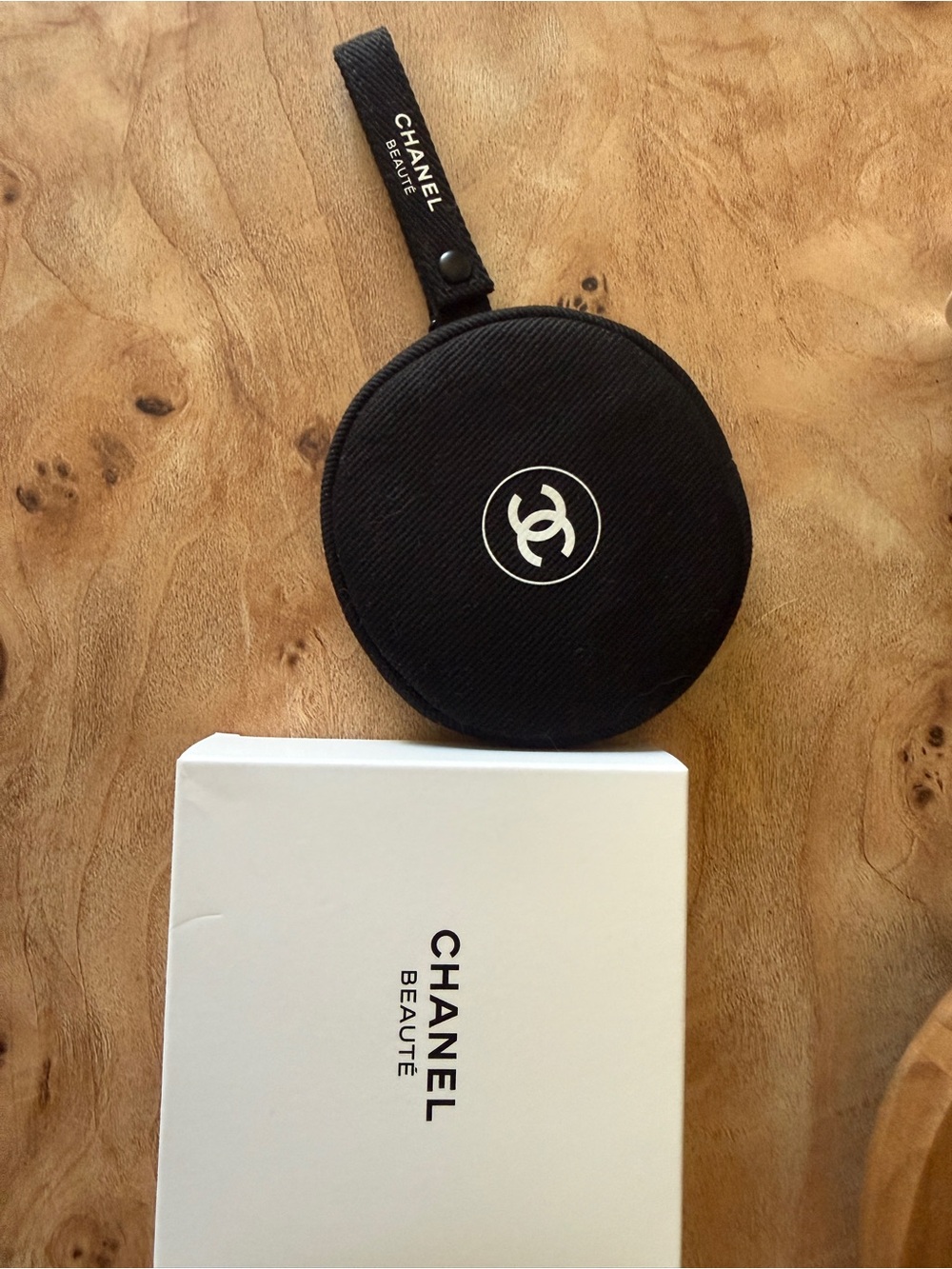 CHANEL Black Quilted Round Cosmetic / Coin Pouch with White CC gwp